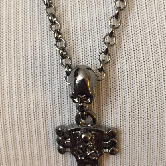 Dark Silver Tone Guitar Pendant Necklace - Picture 3 of 6